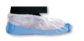 Couvre chaussures en non-tissé, blanche avec semelle antidérapante bleue imperméable - sachet de 100