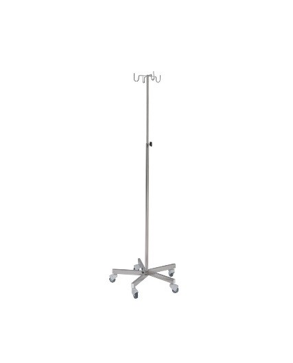 IV pole with stainless steel welded tube base - 4 S/S open hooks   